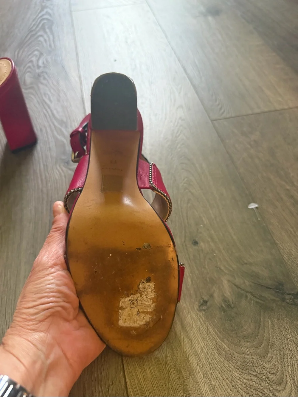Coach Red Leather Beaded Strap Slingback Sandals